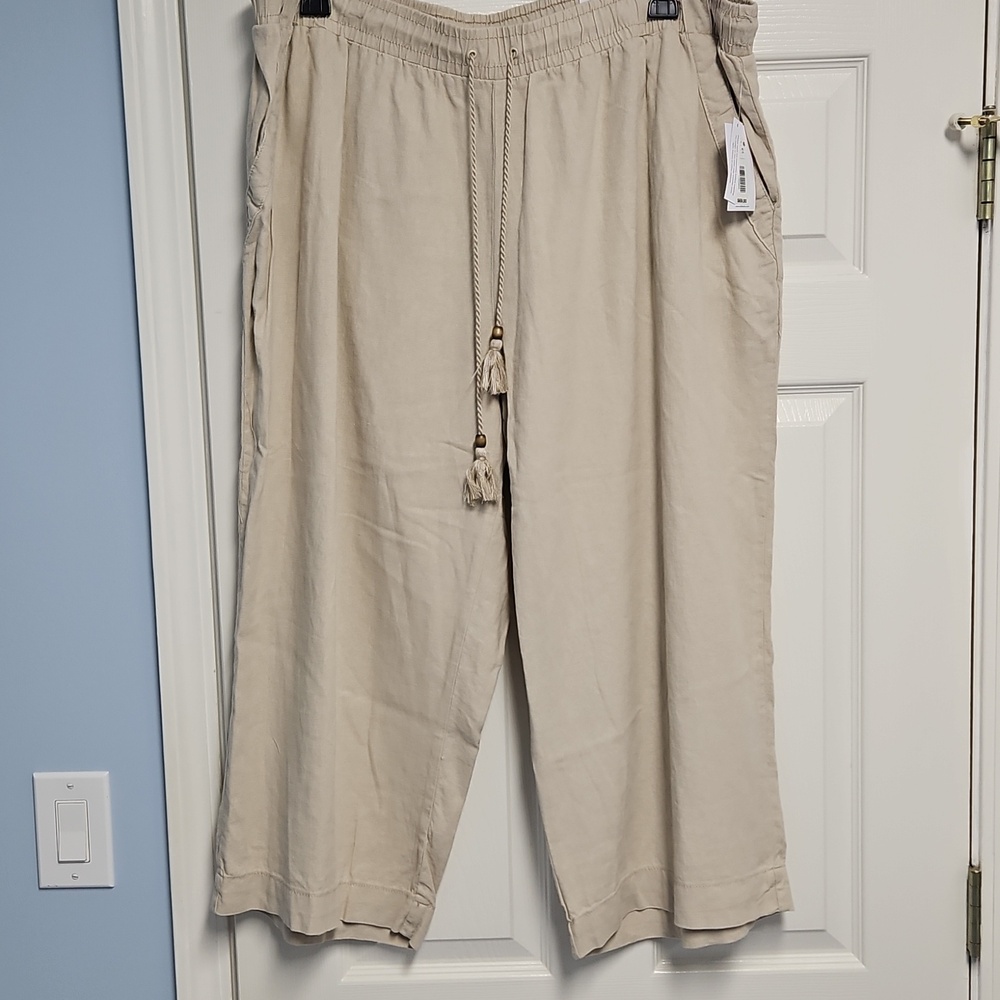 Westbound Linen Blend Mid Rise Straight Leg Lightweight Pant: Natural: Size- 3X